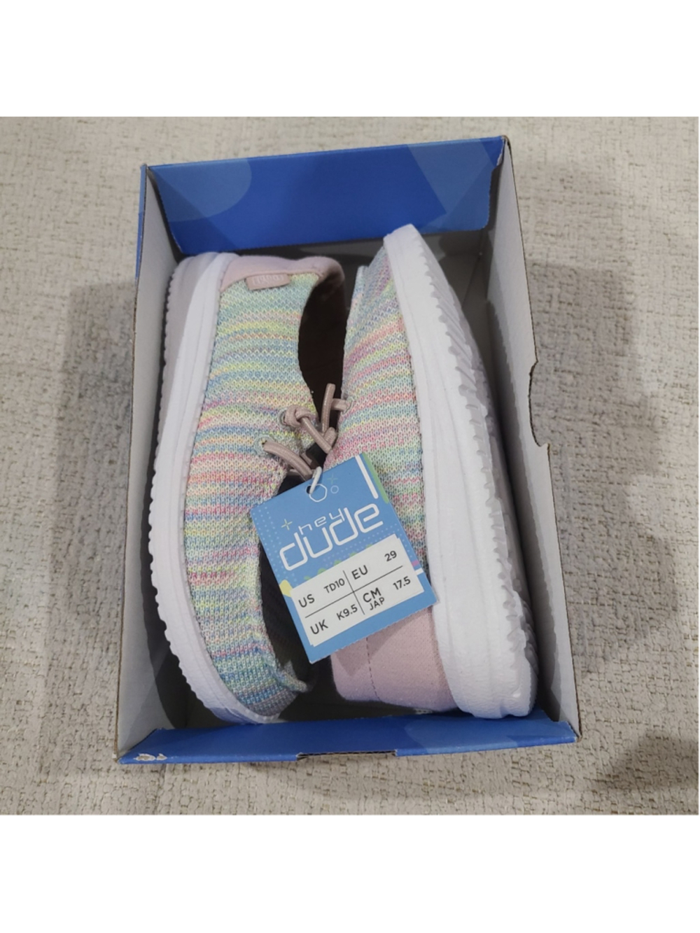 NEW Hey Dude size 10 Toddler Pink Wendy Stretch Sox Moc Shoes Pastel Rainbow